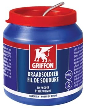 Griffon Lötdraht Zinn Kupfer 97 3, 3 mm, 500 g, mit Kolophoniumkern, zum Löten von Elektronik, Haushaltsgeräten und Audiogeräten, sauberer Fluss, hitzebeständig bis 90 C