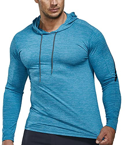 Hombres de Manga Larga Compresión Camisas para Correr Deportes Sudaderas con Capucha Dry Fit Aptitud física Cima 21801 Azul M