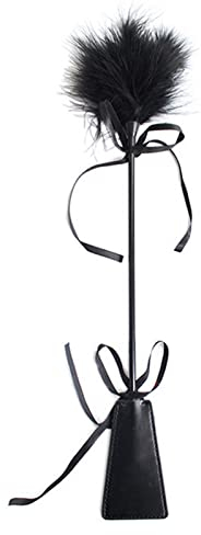 Soft Feather Tickler Feather Duster and Faux Leather Whip, 35cm, Black