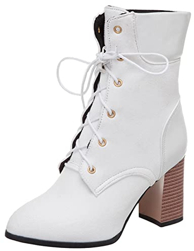 Bviennic Mujer Tacón Ancho Moda Cordones Biker Botines