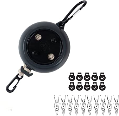 Alihoo Wäscheleine Ausziehbar,10M Einziehbare Wäscheleine tragbare Reisetrockner Outdoor Camping mit 10 festen Schnallen und 20 Wäscheklammern (Schwarz)