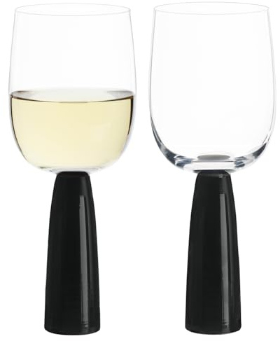 Anton Studio Designs Oslo Copas de Vino Hechas a Mano Perfectas para Vino Tinto, Vino Blanco, Agua o Bebidas - 300 ml - Negro - Juego de 2 Elegantes Copas de Vino