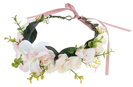 Mobestech Blumenkranz Seidenblumen Haarkranz Lilienblütengirlande Damenstirnband Im Boho-stil Für Hochzeit Festival Hellrosa