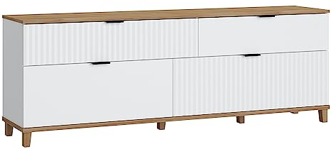 Lomadox TV-Lowboard Fernsehtsich mit 2 Schubladen, 2 Klappen in weiß mit Eiche Nb., B/H/T ca. 183,8/65,6/40 cm