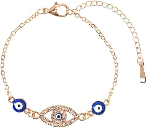 HSAJS Pulsera Ojo Turco Amuleto Protector Cadena Ajustable Cristales Brillantes Joya Elegante Mujer