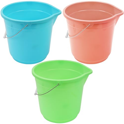Belle Vous Lot de 3 Sceaux Plastique avec Poignées & Becs - Seau Menage de 11 l - Seau Macon de Remplissage d’Eau, Construction, Mélange de Ciment, Jardinage & Ménage