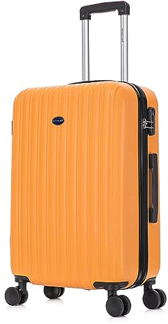 Aerostar 24 Medium Suitcase Super Lightweight 4 Wheel Dual Spinner ABS Hard Shell Check in Luggage with Integrated Combination Lock for 15 to 20kg (Orange, 75 Litre)