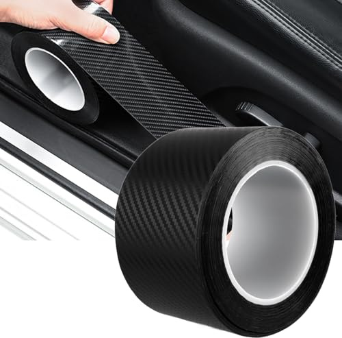 AKOLAFE Einstiegsleisten Schutz 7cm x 10m Einstiegsleisten Auto Kohlefaser Aufkleber Schwarz Autofolie Selbstklebend Schutz Carbon Folie Auto Fiber für Autotür, Türgriffe