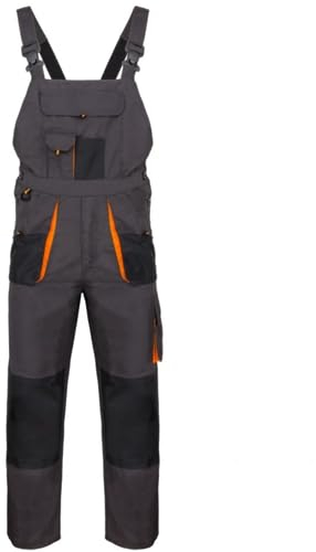 Luckyberg Herren Latzhose, Arbeitshose viel funktionale Taschen. Arbeitslatzhose Herren Größe: 44-62 (DE/NL/SE/PL, Numerisch, 48, Regular, Regular, Standard, Graphit)