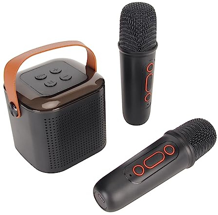 Tragbarer Bluetooth Lautsprecher mit 2 Kabellosen Mikrofonen, RGB Karaoke Maschinen Set, Unterstützt 512 G Speicher, Hand Stereo Sound Mikrofon für Zuhause, Party, (Schwarz)