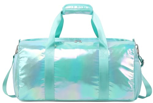 Träningsväska, resväska, dam, sportväska, barn, flickor med skofack, barn, simväska, weekender bag, Grön