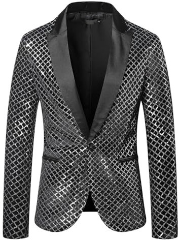 Mymyguoe Herren-Blazer mit elegantem Satingesicht und Pailletten Anzügejacket für Männer Luxus Anzug Paisley Jackett Festlisch Hochzeit Vintage Party