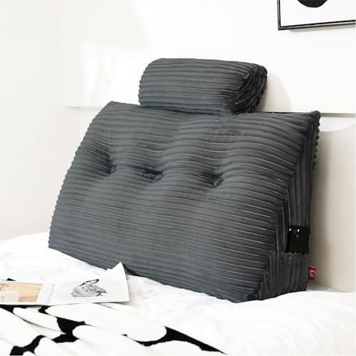 Rycwola Headboard Wedge Pillow with Neck Roll Pillow Twin Wedge Pillow Headboard Soft and Supportive Bed Rest Reading Pillows for Sitting in Bed with Removable Cover