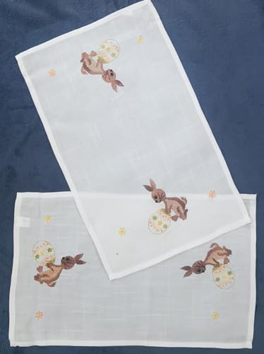 Deckchen Platzdecke 30x45 cm Bestickt Osterhase 2er Packung
