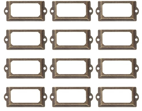 CHILDWEET Vintage Etikettenhalter Retro Etikettenrahmen mit Schrauben aus Eisen 12 Stück Metall Halter Glatte Oberfläche Sichere und Zuverlässige Schubladenbeschriftung für Laschenetiketten