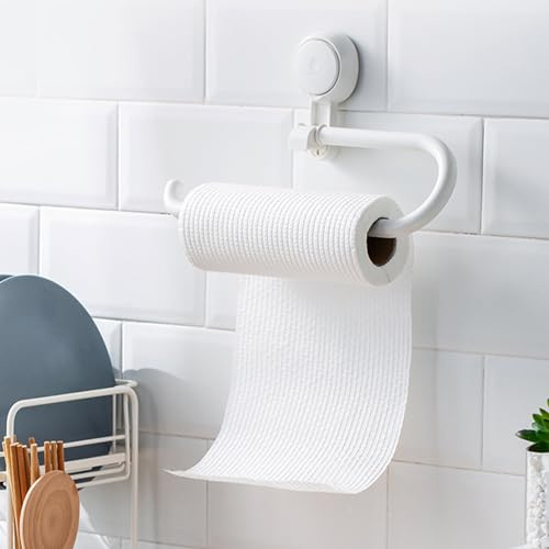 Küchenrollenhalter ohne Bohren, Weiß Küchenpapierhalter, Küchenrollenhalter Wand mit Saugnapf für Unterschränke, Installation Rollenhalter Unter Schrank Für Küche Aufbewahrung & Organisation Wand