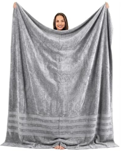 Super Jumbo XXL lyxigt badlakan enormt massivt 150 x 200 cm – ultramjuk 100 % egyptisk bomull – mycket absorberande snabbtorkande extra stor badhandduk överdimensionerade handdukar 600-GSM (silver)