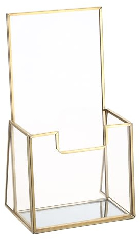 SUMTree Gold Prospekthalter Transparent Glas Prospektständer Flyerhalter | Schreibtisch Flyerständer Broschürenständer für Büro, Theke, Hotel, Restaurant, Café Prospektaufsteller für Menü, Faltblatt