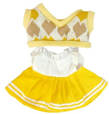 perfk 2 x 7,8 Zoll Puppenkleidung, Anziehpuppenkleidung, weiche handgemachte Kleidung, Puppenkleid und Weste für Mädchenpuppen im Alter von 5–7 und 8–10, Gelb