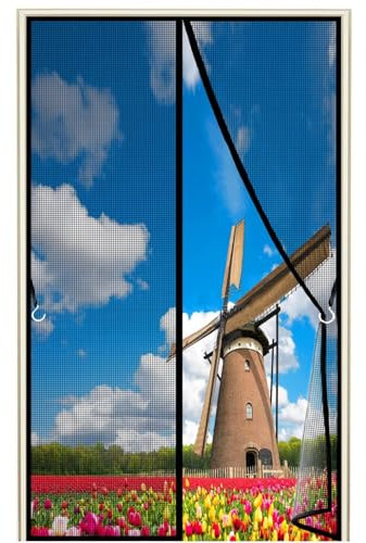 Fliegengitter Balkontür, 110x235cm Magnet Verstärkt Fliegenvorhang Terrassentür Magnete Türe Ohne Bohren, Fliegennetz Balkon Insektenschutz Tür, Magnetische Moskitonetz, Schwarz 1995-Größe