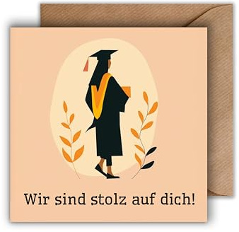 WBdesignz Stilvolle Glückwunschkarte zum Abschluss - Schlichte Geschenkkarte mit Umschlag 'Wir sind stolz auf dich!' Studium Bachelor Master Gratulationskarte zur bestandenen Prüfung (125 x 125 mm)
