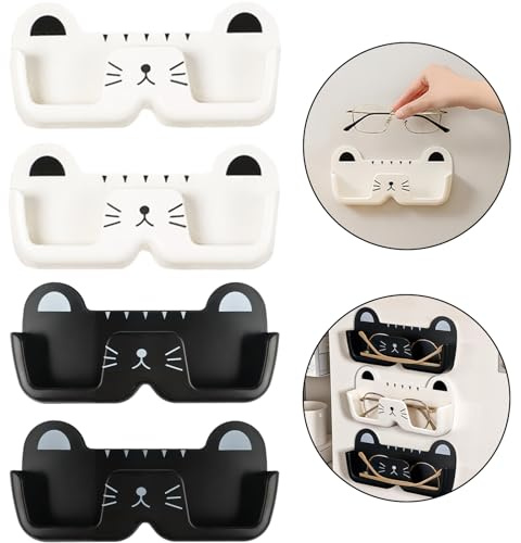 Nokiils Sonnenbrillen-Organizer, Wand, Katzenform, Sonnenbrillen-Halter, Organizer, Wand, Brillen-Organizer für Eingangsbereich, Wohnzimmer, Schlafzimmer, Badezimmer, 4 Stück
