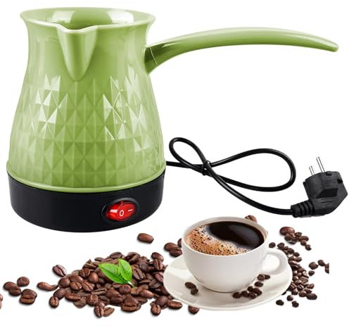 Caffettiera Turca, 500ml Verde con Manico Lungo Caffettiera Elettrica Turca, Riscaldamento Rapido Caffettiera Turca in Acciaio Inossidabile, Caffettiera Turca Elettrica per Casa e Ufficio (Spina UE)
