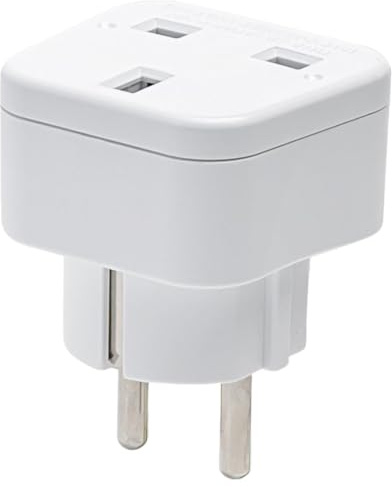 Adaptador de Viaje Universal, Compatible con enchufes de Tipo inglés y Europeo, Color Blanco, Ideal para Dispositivos electrónicos.