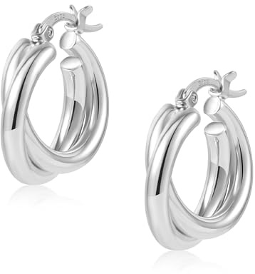 ALEXCRAFT Créoles Petites Argent 925 Sterling D'oreille Femme Argent Creole Doubles Acier Inoxydable Hypoallergéniques Boucle Boreille Huggie Bijoux Cadeaux pour Femmes