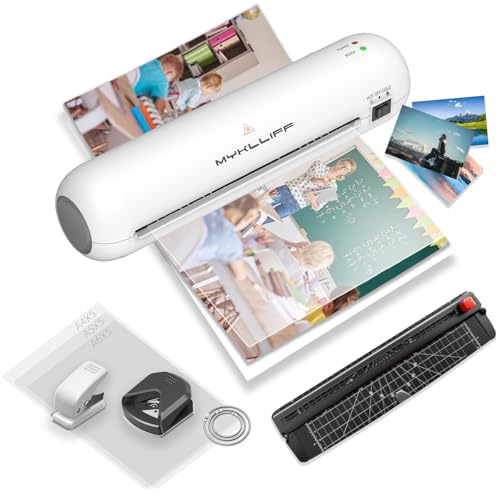 Máquina laminadora térmica portátil de 9 pulgadas con modos de calor y frío, máquina laminadora pequeña A4 con liberación de atascos de ABS, calentamiento de 3 minutos, kit de laminador de fotos 6 en