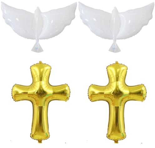 4 pcs Gold Cross White Dove Balloon Foil for Church Communion Party Decoration