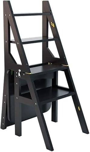 4 Etagen Klappleiter Hocker Stuhl Holz Fußhocker Tragbare Schuhbank für Erwachsene Indoor Küche Badezimmer Blumenregal Ständer Mehrzweck Faltbare Trittleiter für Zuhause