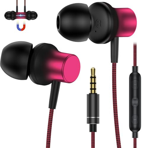 Écouteurs intra-auriculaires en nylon avec fil et microphone Hi-Fi stéréo Isolation acoustique Jack 3,5 mm pour iPhone iPad Galaxy Huawei Redmi OPPO OnePlus Laptop Android Magnétique Casque pour