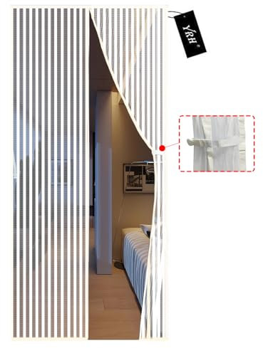 YRH Magnetic Fly Screen Door with Stay Open Buckles - Heavy Duty Self-Sealing Mesh, No Drill Installation,Powerful Magnets,Full Frame Magic Tape (70x200 cm, White)