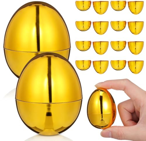 MAGICLULU 12pcs Shiny Metallic Golden Easter Eggs, Fillable Plastic Surprise Gold Egg for Hunt Basket Stuffers, Classroom Prizes Easter Party Decor, 2.36x1.69in