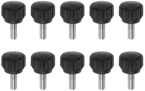 QUARKZMAN 10pcs Boutons De Serrage Moletés Vis À Main M4 x 10mm Filetage Mâle Métrique Tête En Plastique Mat 13mm Tige En Acier Inoxydable 304 Bouton Fileté À Main Poignée, Noir