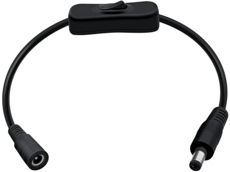 HuaLiSiJi Cavo jack interruttore DC 22AWG 12V 24V cavo di prolunga DC 5,5 mm x 2,1 mm maschio femmina, DC5521 cavo per telecamere di sicurezza, router, DVR, strisce LED (nero, 0,3 m)