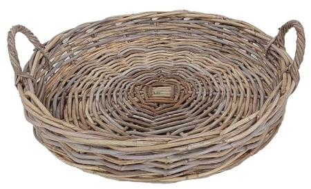 Willow Wicker Rattan Serving Tray with Handles Round Platter (Large)