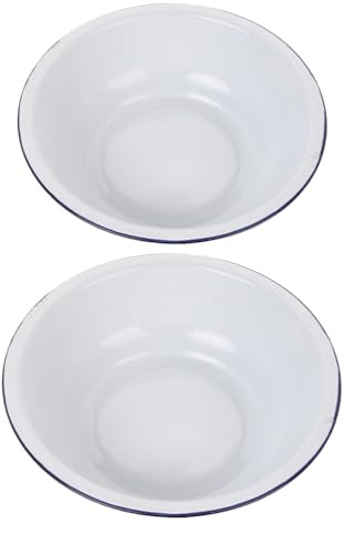 Hemobllo 2pcs White Enamel Mixing Bowls Set Large Capacity Vintage Style Multipurpose Use Enamel Basin for Kitchen, Laundry and Bathroom with Classic Elegant Design