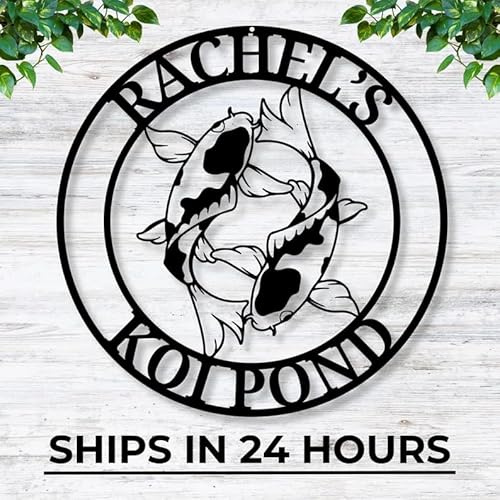 Personalized Metal Koi Pond Sign, Custom Outdoor Pond Decor, Koi Fish Name Plate, Garden Wall Art, Rustic Metal Pond Sign, Unique Pond Gift