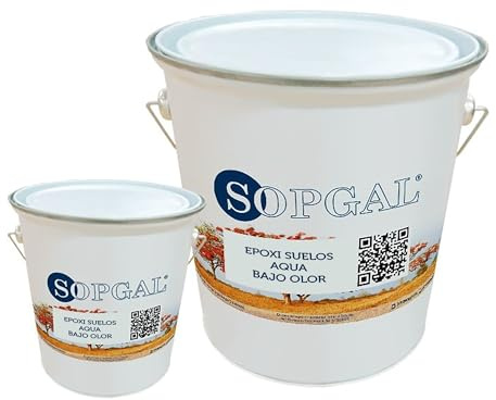 Sopgal Pintura Epoxi Bicomponente Base Agua y Bajo Olor 5kg+1kg Beige | Epoxi Suelos sin disolventes. Resistente al desgaste y químicos. Excelente adherencia sobre hormigón y cemento.