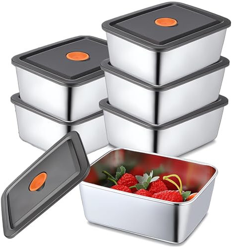 Chiziyixin 6Pcs Stainless Steel Containers with Lids,450mL Stackable Food Storage Meal Prep Containers Reusable Airtight Bento Box for Lunch, Leftovers, Snack, Dishwasher & Freezer Safe
