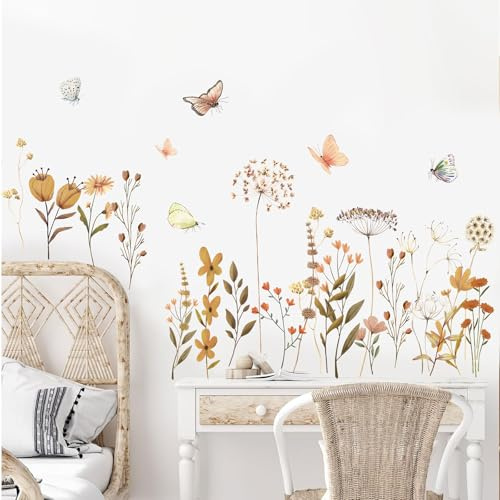 KAIRNE Boho Blumen Wandtattoo Löwenzahn Wildblumen Schmetterlinge Sofa Deko