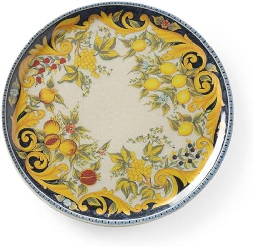 HENDI Assiette à pizza ronde, porcelaine, motif: barocco, conviennent pour la lave-vaisselle et les fours à micro-ondes, ⌀330 mm, jaune/noir (Lot de 5)