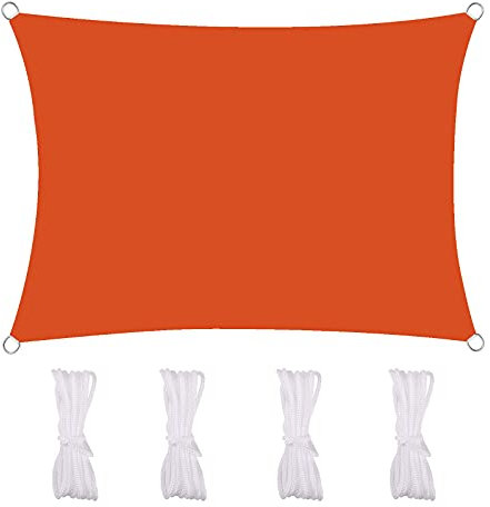 Vela parasole impermeabile, 5 x 5 m, protezione UV 95%, resistente agli strappi e alle intemperie, vela ombreggiante per giardino, patio, garage coperto, impermeabile, protezione dal vento, arancione