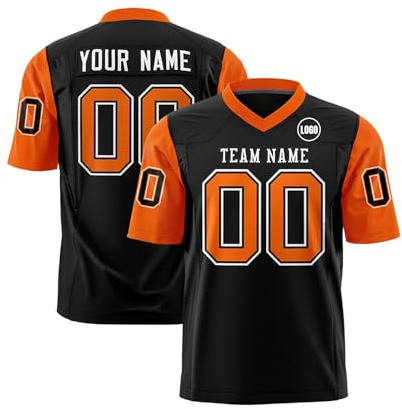 Maillot Football Personnalisé pour Adulte et Enfant, Homme et Femme Ballon Football Americain Oversize Sport Tee Rugby Shirt Personnalisable avec Nom Numéro L'équipe et Logo