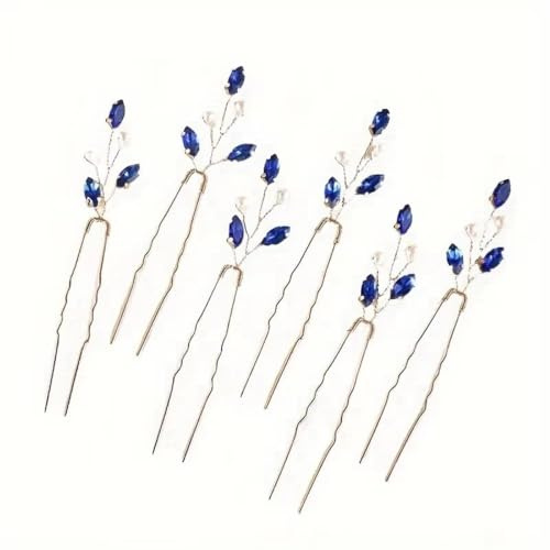 6 Stück Damen Haarspange Hochzeit Braut Haarschmuck Strass Haarnadel U-förmige Haarnadeln Kopfschmuck Haarklammer Frauen Haarstäbchen für Hochzeit Party Abendessen Bankett,Blau