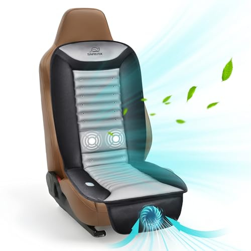 Snailax Kühlender Sitzbezug mit Vibrationmassage für Sommer, Autositzauflage mit Kühlung, belüftetes Autositzkissen mit 2 Windkraft/3 Vibrationsintensitäten für PKW SUV LKW Zuhause