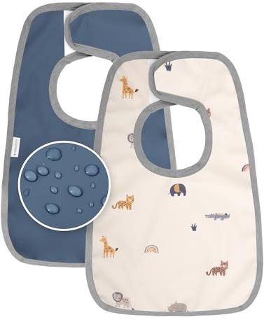 MIMUSELINA | 2er-Pack Baby Lätzchen Wasserdicht | Lätzchen Baby für Kleinkind & Kita | Frottee Lätzchen Baby Waschbar und Leicht | Perfekt für den Alltag