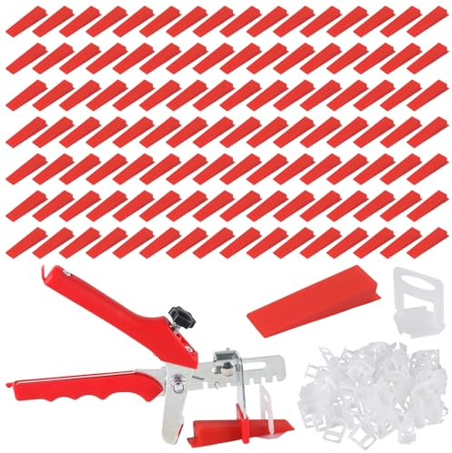 CHUIFAI 701 Teilig Fliesen Nivelliersystem Clips 3mm Set, Nivelliersystem Nivelierset mit 500 Zuglaschen Verlegehilfe, 200 Fliesenkeile und 1 Zange, Fliesen Werkzeug für DIY Fliesen-Nivellierwerkzeug
